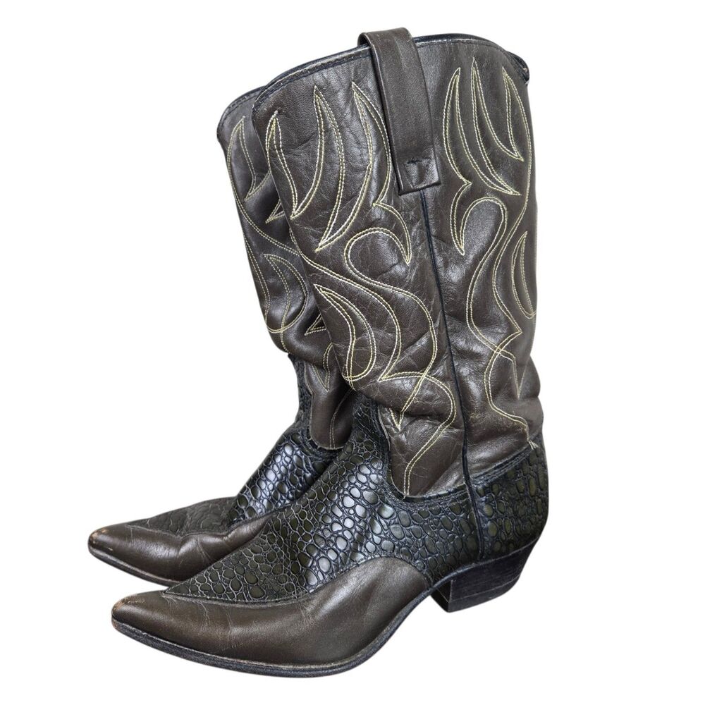 Acme Women's Boots Sz 6 C Brown Leather Pointed Toe Crocodile Embossed Western